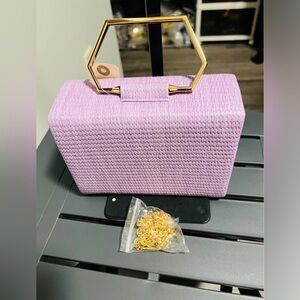 Elegant Purple Woven Clutch with Gold Handle